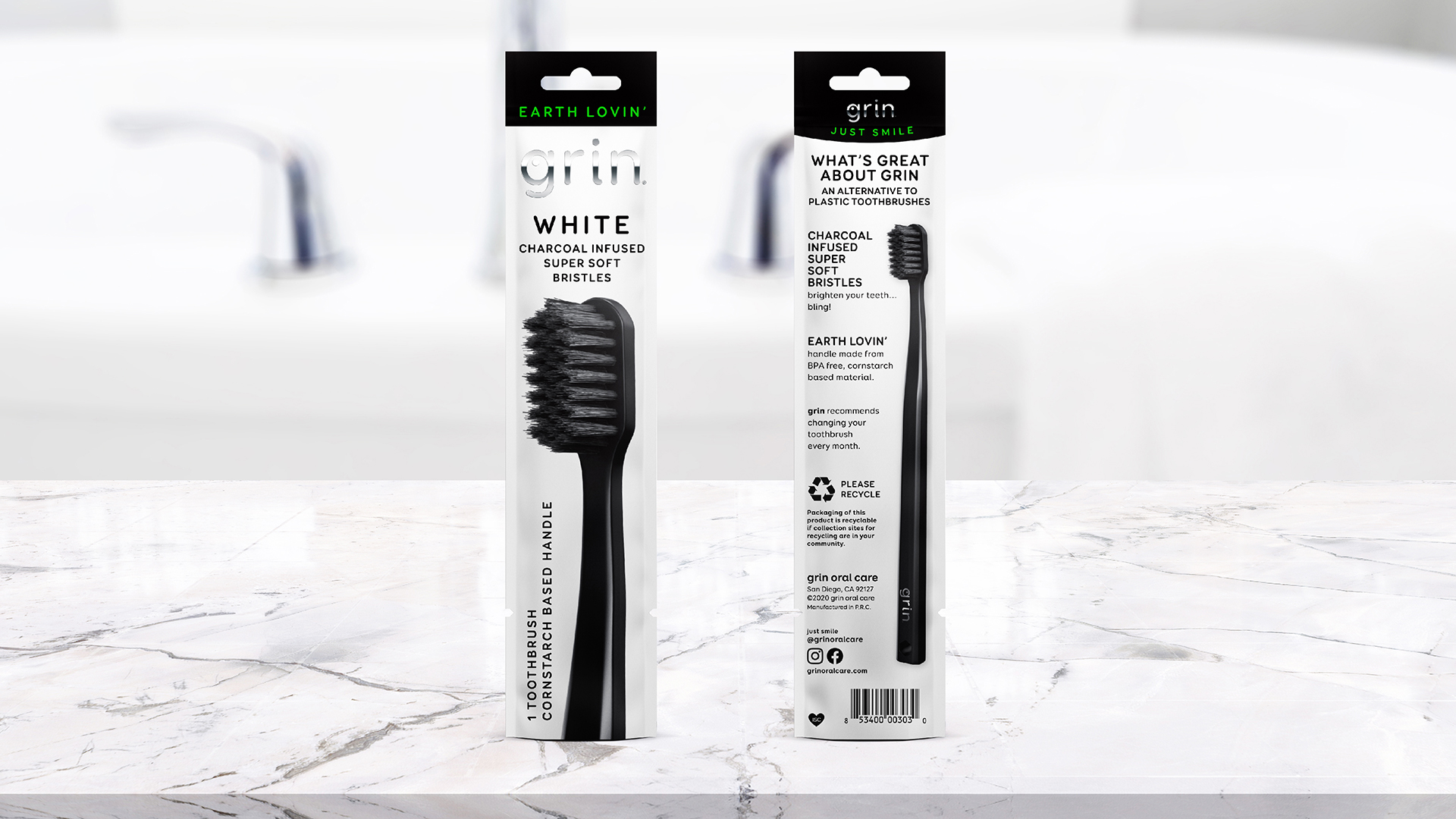 Grin Oral Care White Charcoal Infused Toothbrush Photography