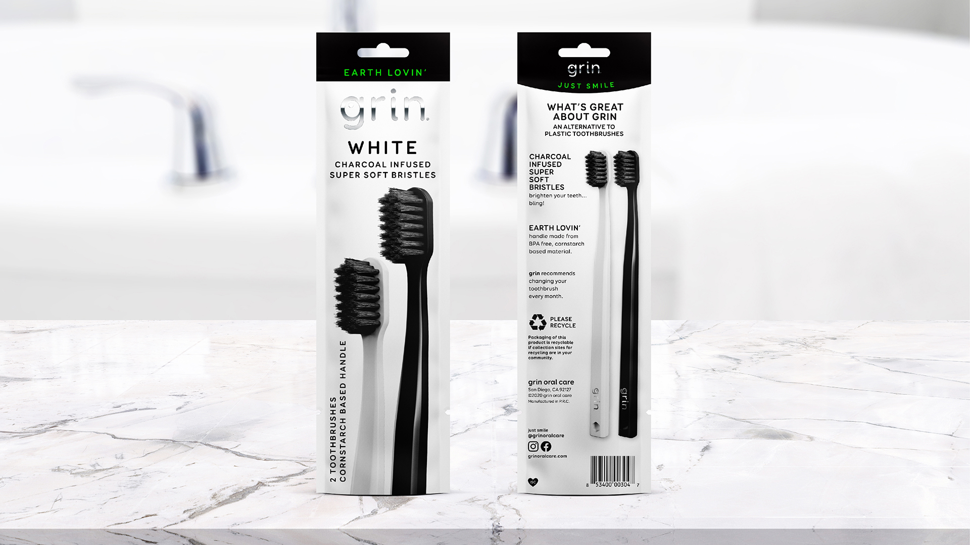 Grin Oral Care White Charcoal Infused Toothbrushes (2) Photography