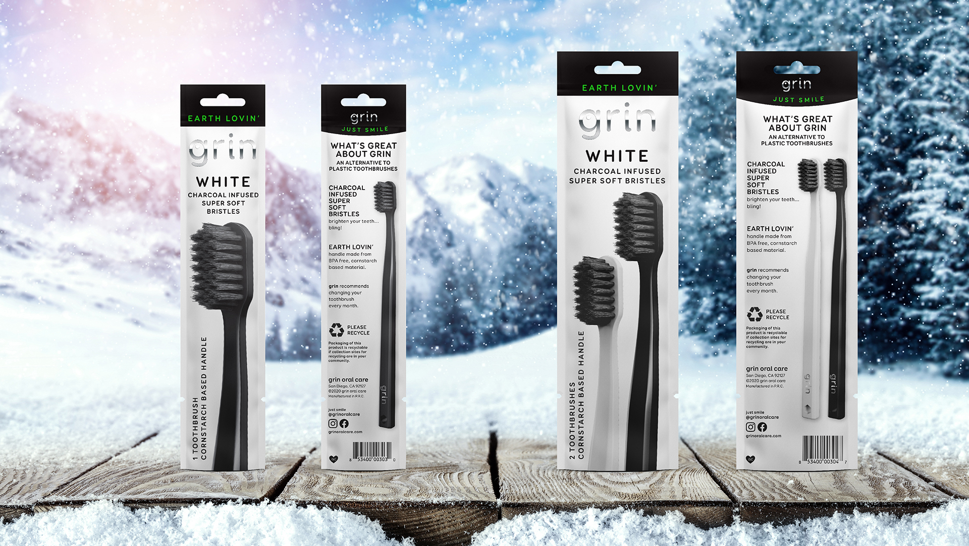 Grin Oral Care White Charcoal Infused Toothbrushes (2) Photography